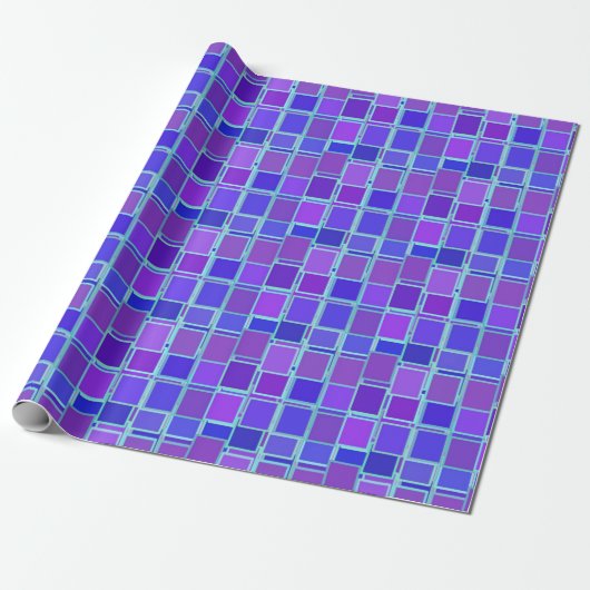 Purple Mosaic Squares Tile Pattern Cadeaupapier (Uitgerold)