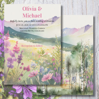 Purple Mountain Wildflowers Wedding Invitation Kaart