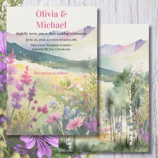 Purple Mountain Wildflowers Wedding Invitation Kaart