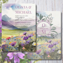 Purple Mountains & Poppies Wedding Invitation