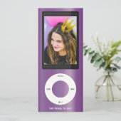 Purple MP3 Music Player Birthday Kaart (Staand voorkant)