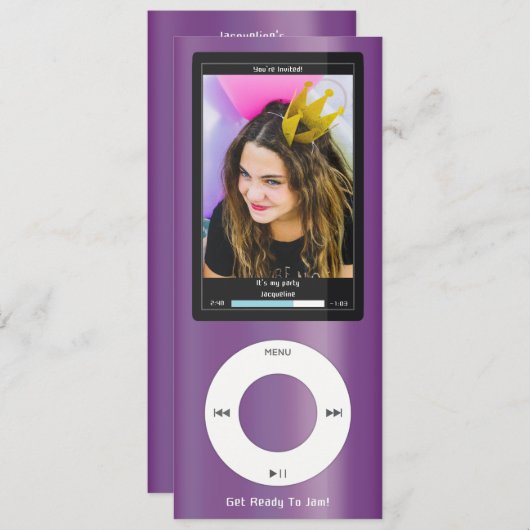 Purple MP3 Music Player II Birthday Kaart (Voorkant / Achterkant)