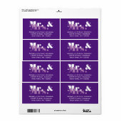 Purple Mr and Mrs address labels for wedding mail (Full Sheet)