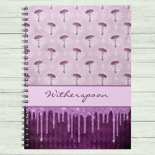 Purple Mushroom Dream and Glitter Drips Monogram Notitieboek