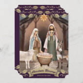 Purple Nativity Scene Christian Christmas Feestdagenkaart (Voorkant / Achterkant)