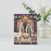 Purple Nativity Scene Christian Christmas Feestdagenkaart (Staand voorkant)