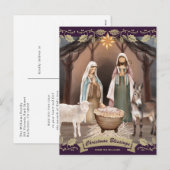 Purple Nativity Scene Christian Christmas Feestdagenkaart (Voorkant / Achterkant)