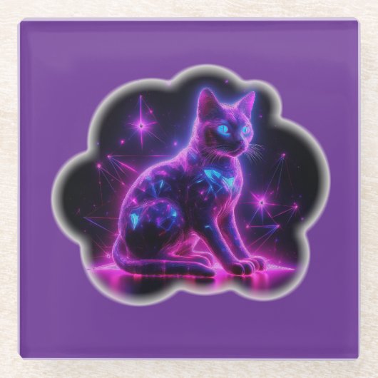 Purple Neon Siamese Cat With Blue Eyes & Starburst Glazen Onderzetter (Voorkant)