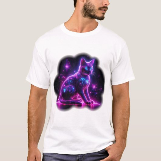 Purple Neon Siamese Cat With Blue Eyes & Starburst T-shirt (Voorkant)