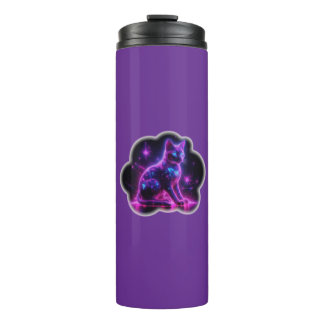 Purple Neon Siamese Cat With Blue Eyes & Starburst Thermosbeker