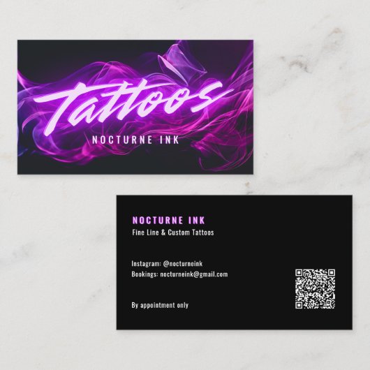 Purple Neon & Smoke Tattoo Artist QR Code Visitekaartje (Voorkant / Achterkant)