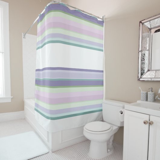 Purple, Neptune, sea green, and Lavender stripes Douchegordijn (In situ)