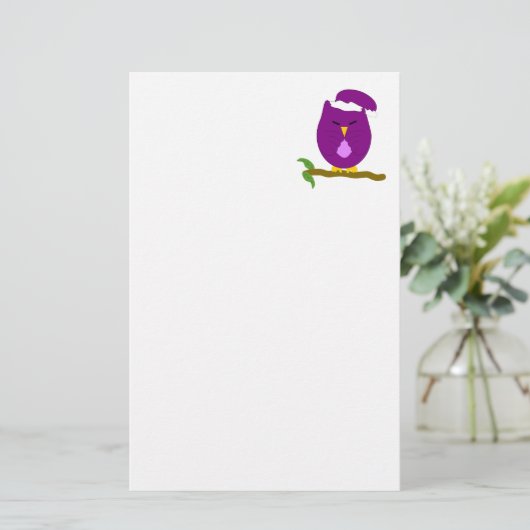 Purple Night Owl Design Briefpapier (Staand voorkant)