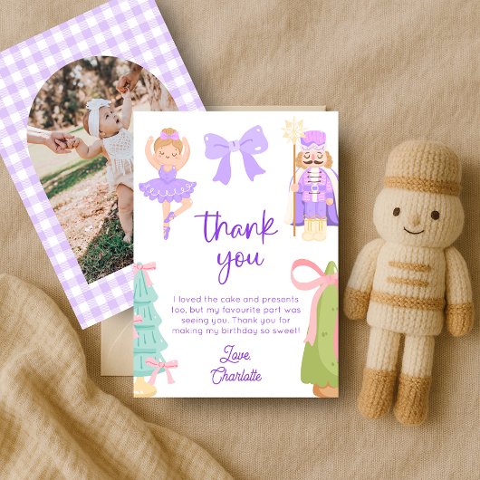 Purple Nutcracker Birthday Photo Thank You Card Kaart