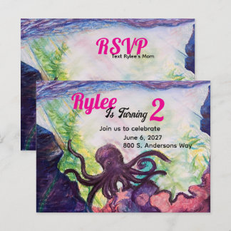 Purple Octopus Reef Illustrated Invitation Briefkaart