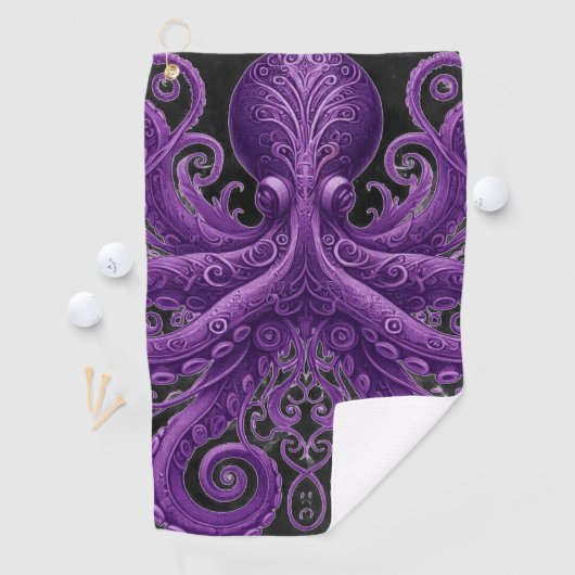 Purple Octopus Victorian Steampunk Kraken Golfhanddoek (Insitu)