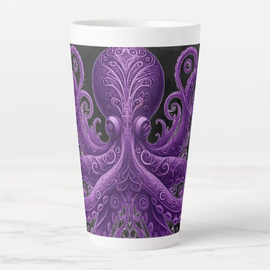 Purple Octopus Victorian Steampunk Kraken Latte Mok (Voorkant)