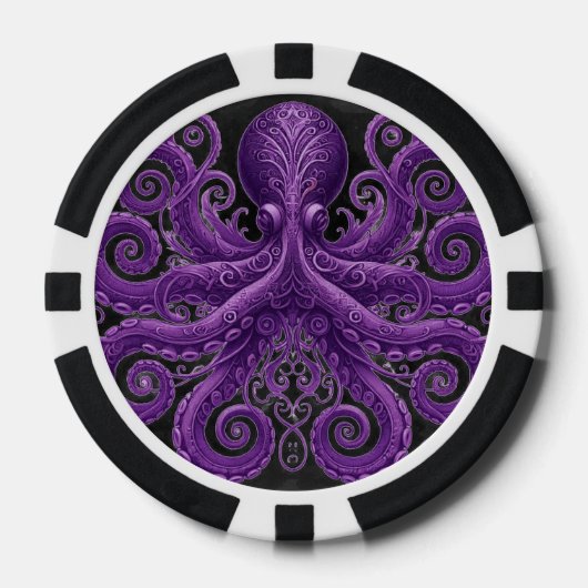 Purple Octopus Victorian Steampunk Kraken Poker Chips (Voorkant)