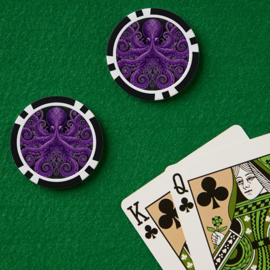 Purple Octopus Victorian Steampunk Kraken  Poker Chips (Pokertafel (Dubbel))