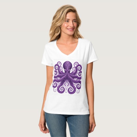 Purple Octopus Victorian Steampunk Kraken  T-shirt (Voorkant volledig)