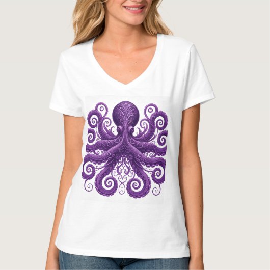 Purple Octopus Victorian Steampunk Kraken  T-shirt (Voorkant)