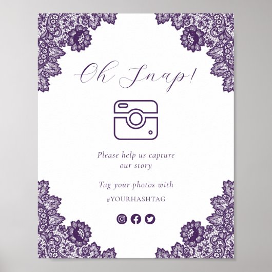 Purple Oh Snap Social Media Wedding Sign Poster (Voorkant)