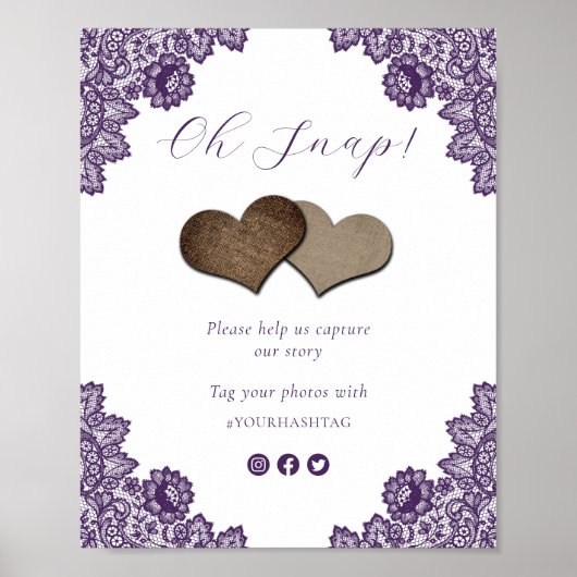 Purple Oh Snap Social Media Wedding Sign Poster (Voorkant)
