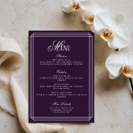 Purple Old Money Wedding Menu Card Kaart