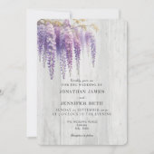 Purple on Wood Wisteria Floral Wedding Invitation Kaart (Voorkant)