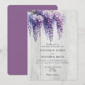 Purple on Wood Wisteria Floral Wedding Invitation Kaart (Voorkant / Achterkant)
