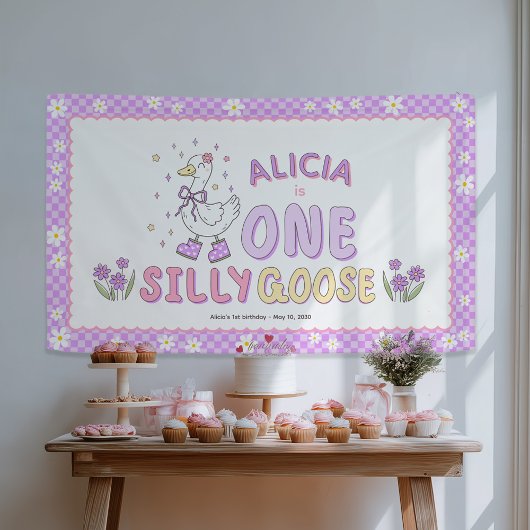 Purple One Silly Goose-Girl 1st Birthday Backdrop Spandoek