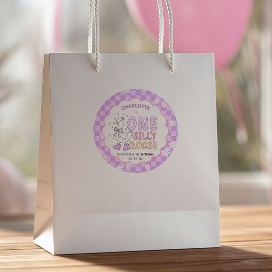 Purple One Silly Goose - Girl's first birthday Ronde Sticker