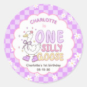 Purple One Silly Goose - Girl's first birthday Ronde Sticker (Voorkant)