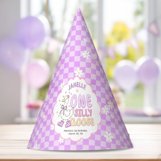 Purple One Silly Goose-Retro Girl First Birthday Feesthoedjes