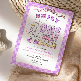 Purple One Silly Goose-Retro Girl First Birthday Kaart
