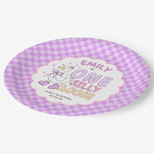 Purple One Silly Goose - Retro Girl First Birthday Papieren Bordje (Gekanteld)