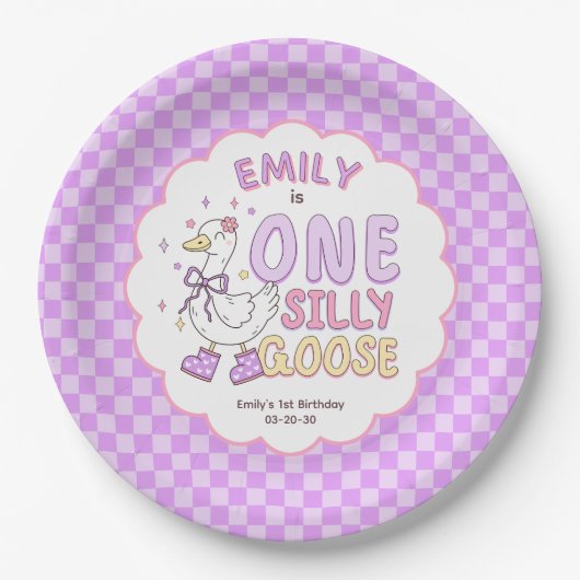 Purple One Silly Goose - Retro Girl First Birthday Papieren Bordje (Voorkant)