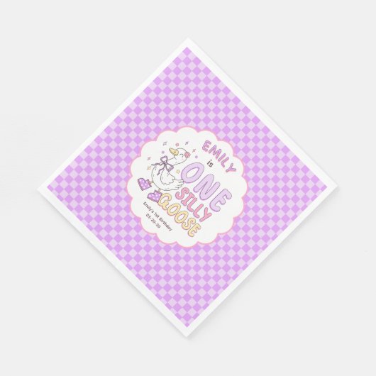 Purple One Silly Goose - Retro Girl First Birthday Servet (Hoek)