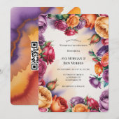 Purple Orange and Red Rose Wedding with QR-Code Kaart (Voorkant / Achterkant)