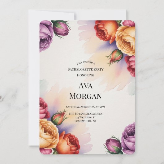 Purple Orange and Red Roses Bachelorette Party Kaart (Voorkant)