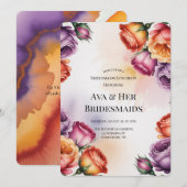 Purple Orange and Red Roses Bridesmaids Luncheon Kaart (Voorkant / Achterkant)
