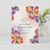 Purple Orange and Red Roses Bridesmaids Luncheon Kaart (Staand voorkant)