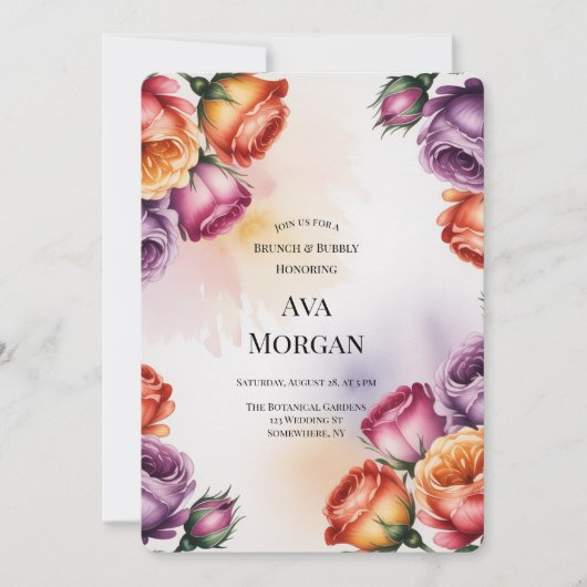 Purple Orange and Red Roses Brunch & Bubbly Kaart (Voorkant)