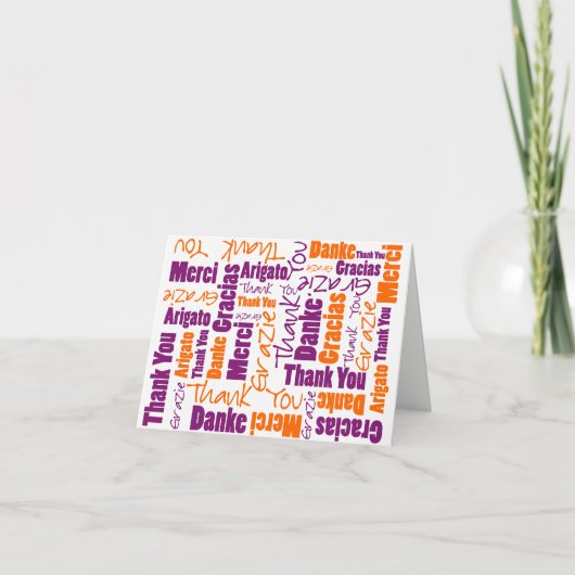 Purple Orange Multilingual Word Cloud Typography Bedankkaart (Voorkant)