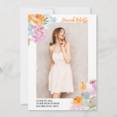 Purple Orange photo Boho floral graduation Kaart (Achterkant)
