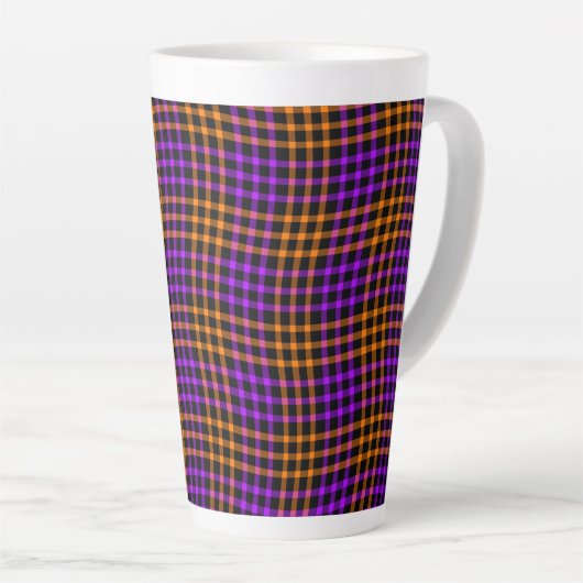 Purple Orange Plaid Checker Seamless Pat Latte Mug Latte Mok (Rechterhoek)