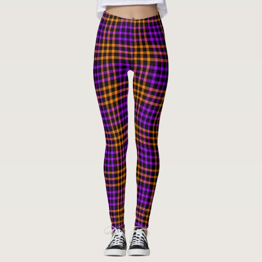 Purple Orange Plaid Checker Seamless Pattern Leggings (Voorkant)