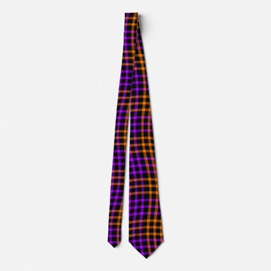 Purple Orange Plaid Checker Seamless Pattern Stropdas (Achterkant)