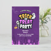 Purple Orange Trick or Treat Halloween Party  Kaart (Staand voorkant)