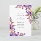 Purple Orange Vivid Spring Wedding Kaart (Staand voorkant)